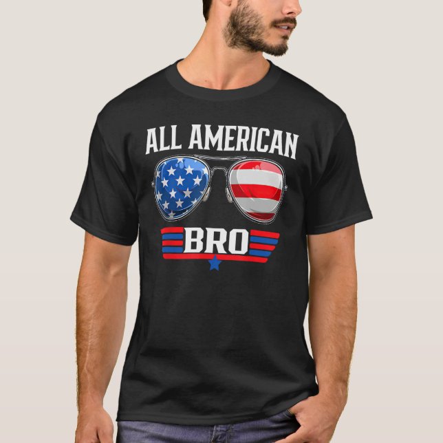 Camiseta All American Bro 4th Of July USA Sunglasses Family (Frente)