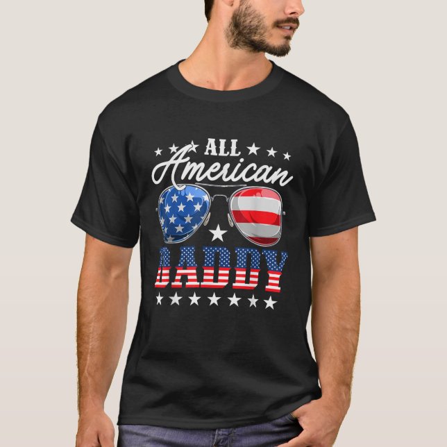 Camiseta All American Daddy USA Flag Sunglasses 4th Of July (Frente)