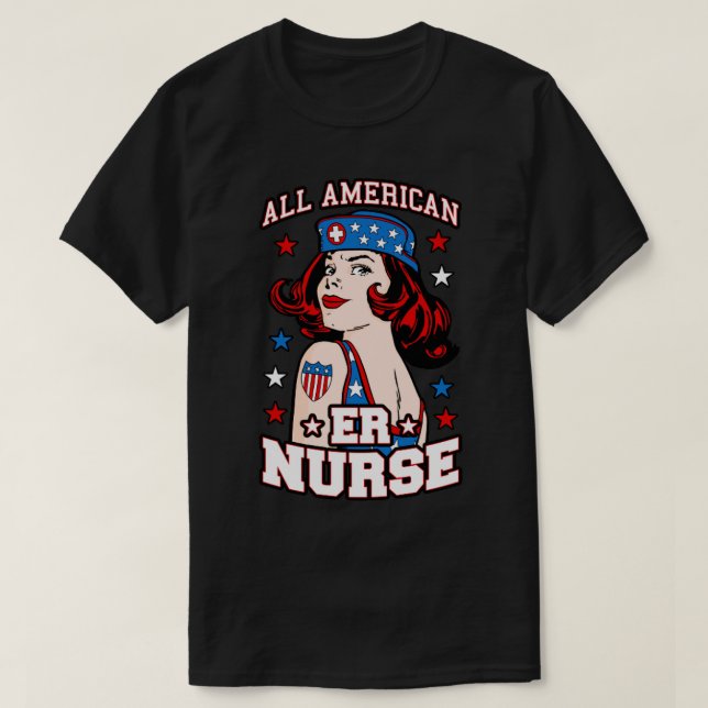 Camiseta All American ER Nurse 4 de julho Patriotic USA Fl (Frente do Design)