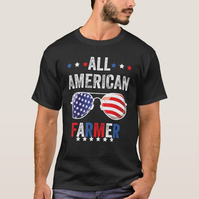 Camiseta All American FARMER USA Flag 4 de julho Sunglasse (Frente)