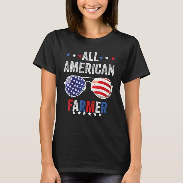 Camiseta All American FARMER USA Flag 4th of July Sunglasse (Frente)
