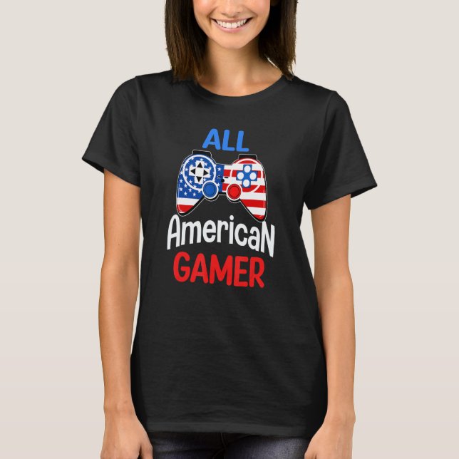 Camiseta All American Gamer Patriotic Video Game 4th Of Jul (Frente)