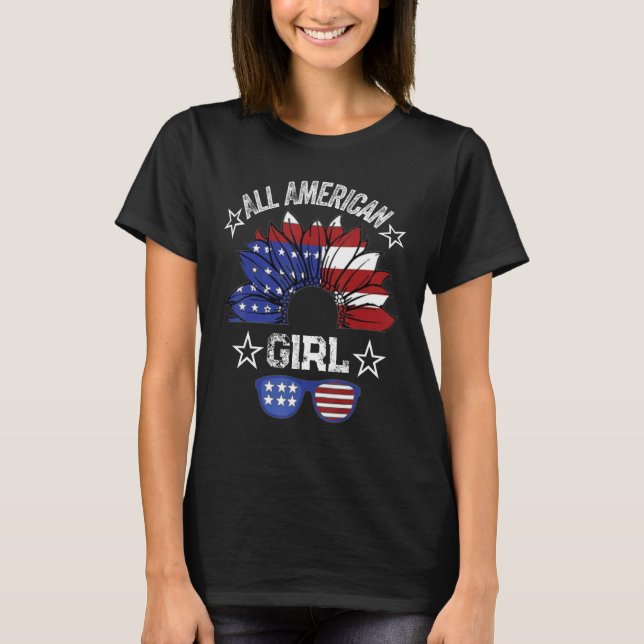 Camiseta All American Girl 4th Of July Shirt Women Sunflowe (Frente)