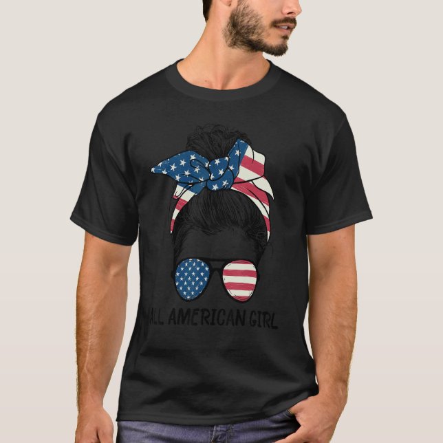 Camiseta All American Girl Messaging Hair Bun American Flag (Frente)
