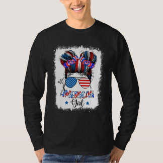 Camiseta All American Girls 4th Of July Messy Bun Sunglass