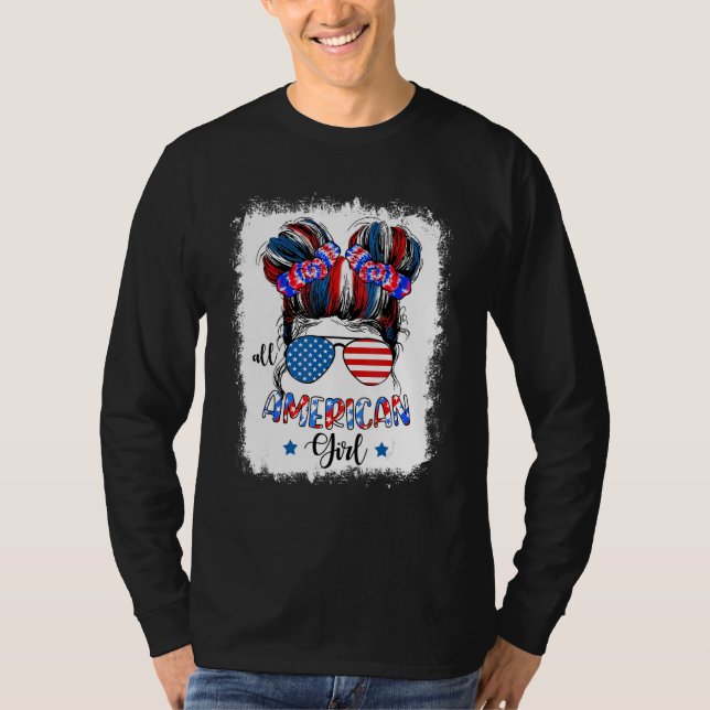 Camiseta All American Girls 4th Of July  Messy Bun Sunglass (Frente)