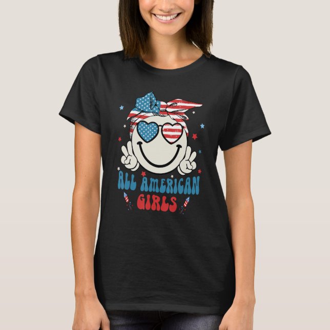 Camiseta All American Girls Smile Face 4th Of July Women Re (Frente)