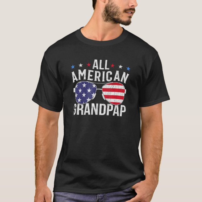 Camiseta All American Grandpap USA Flag Sunglasses 4th Of J (Frente)