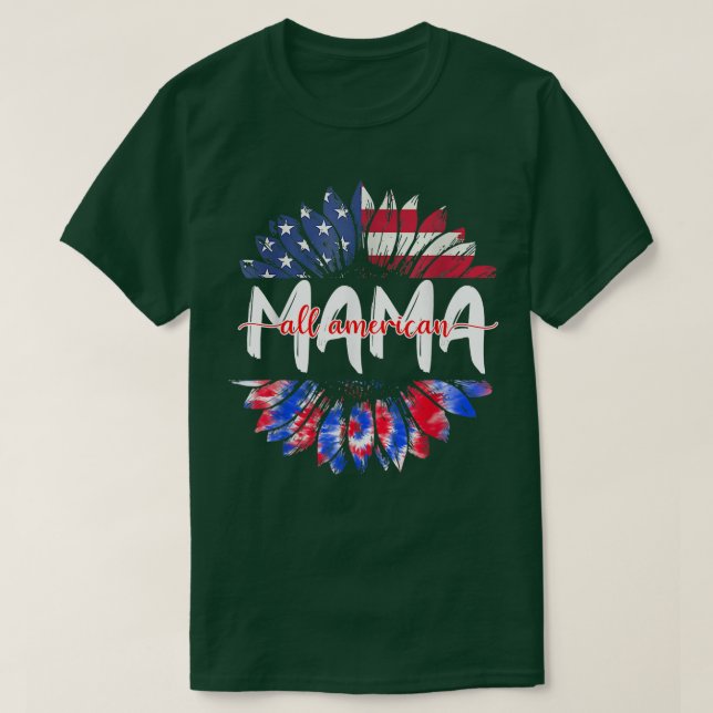 Camiseta All American Mama 4th Of July Tie Dye Sunflower Mo (Frente do Design)
