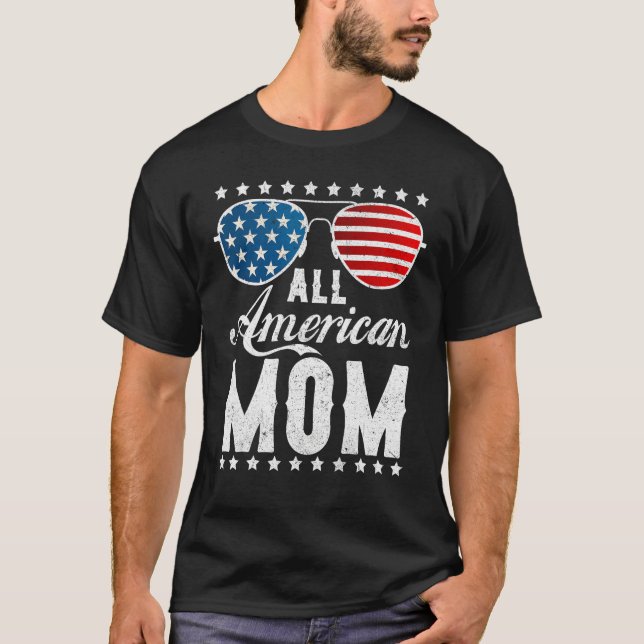 Camiseta All American Mom - USA Flag 4th of July Matching S (Frente)