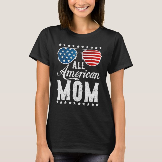 Camiseta All American Mom - USA Flag 4th of July Matching S (Frente)