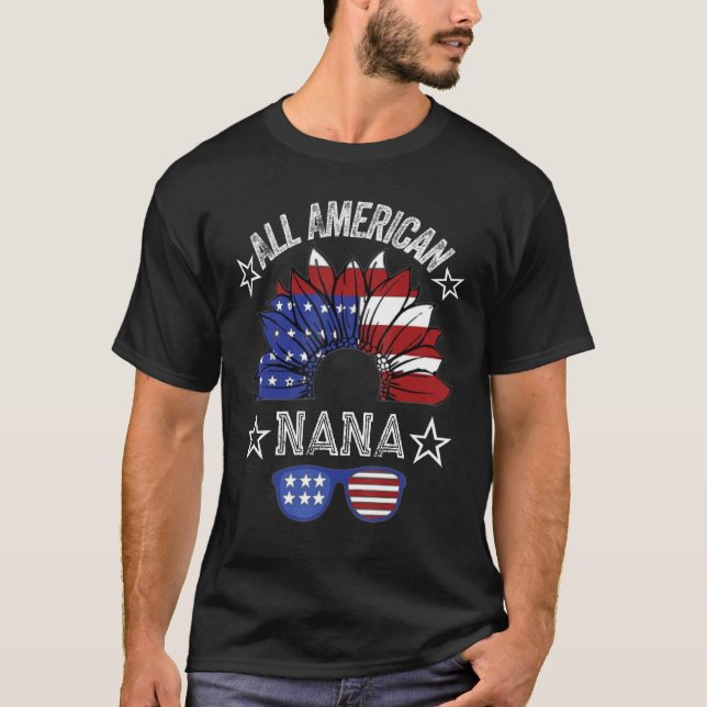 Camiseta All American Nana 4th Of July Shirt Women Sunflowe (Frente)