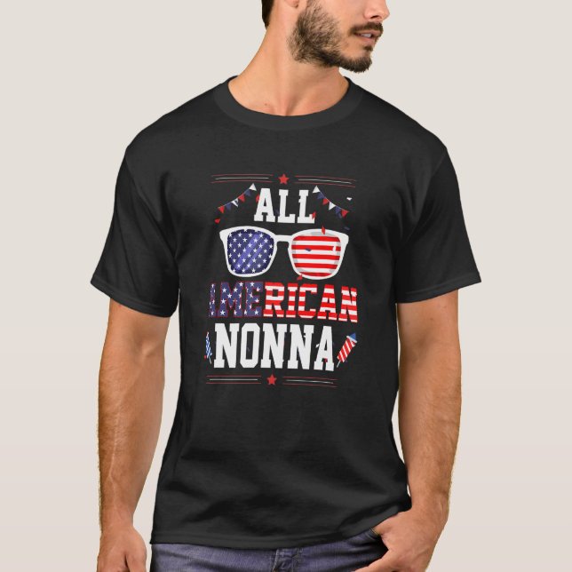 Camiseta All American Nonna 4th of July US Flag Sunglasses  (Frente)