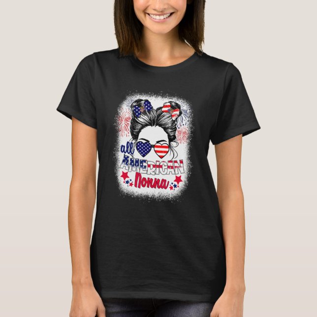 Camiseta All American Nonna Patriotic 4th Of July Messy Bun (Frente)