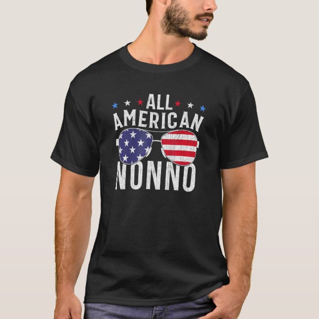 Camiseta All American Nonno USA Flag Sunglasses 4th Of July (Frente)