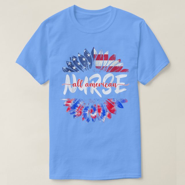 Camiseta All American Nurse 4th Of July Tie Dye Sunflower N (Frente do Design)