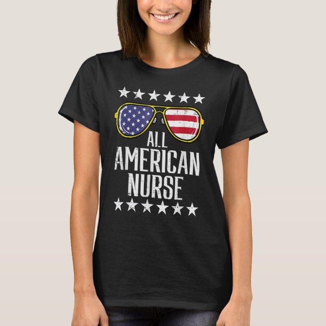 Camiseta All American Nurse Scrub Memorial Day 4th Of July  (Frente)