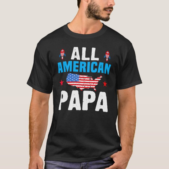 Camiseta All American Papa 4th of July USA Family Matching  (Frente)
