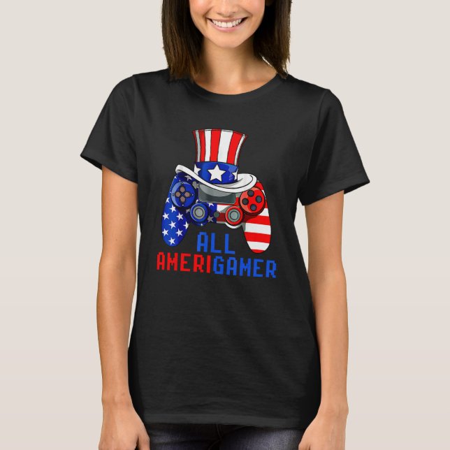 Camiseta All Amerigamer Video Game USA Flag Happy 4th Of Ju (Frente)