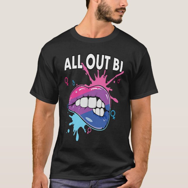 Camiseta All Out Bi Flag Bisexual Rainbow Pride Bisexuality (Frente)