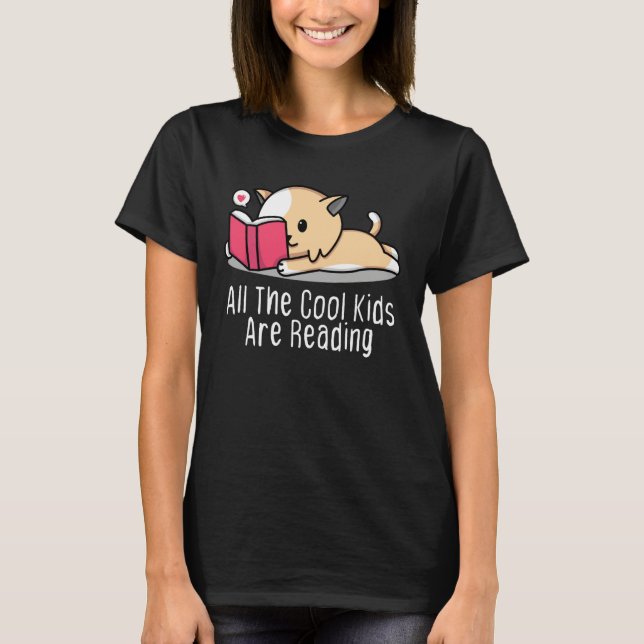 Camiseta All the Cool Kids are Reading Book Cat (Frente)