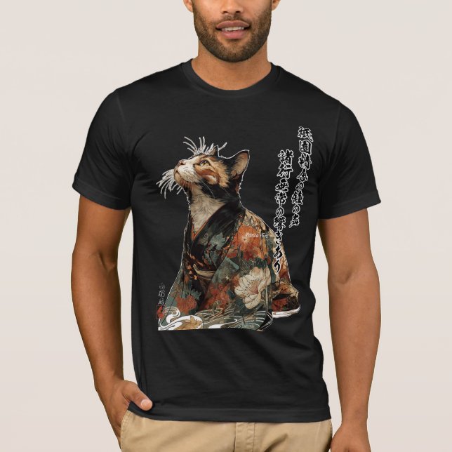 Camiseta "All Things Change" Japanese Cat in Kimono Art  (Frente)