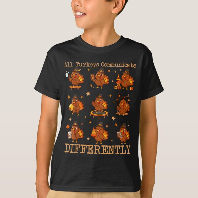 Camiseta All Turkeys Communicate Differently Thanksgiving A (Frente)