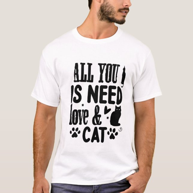 Camiseta All You Need Is Love & a Cat – Cute Whimsical Cat  (Frente)