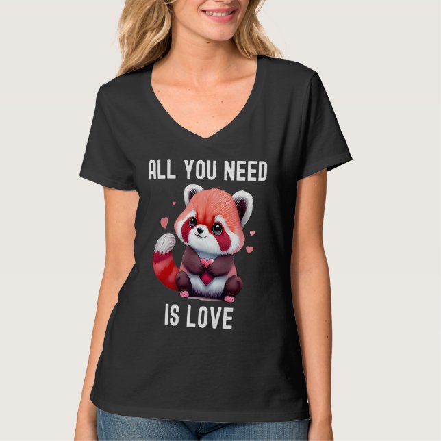 Camiseta All you need is love with heart red panda Valentin (Frente)