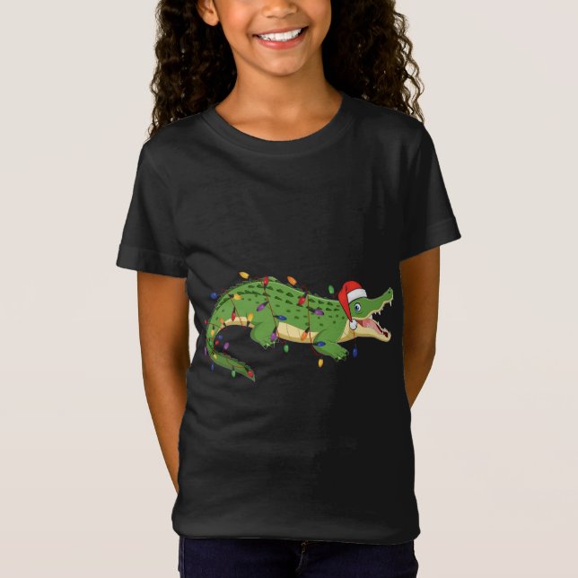 Camiseta Alligador Cento com Papais noeis Luzes de Natal X (Frente)
