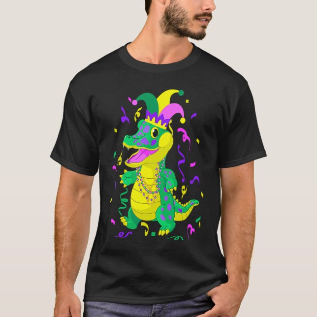 Camiseta Alligador Cute Mardi Gras Mardi Gras Alligator (Frente)