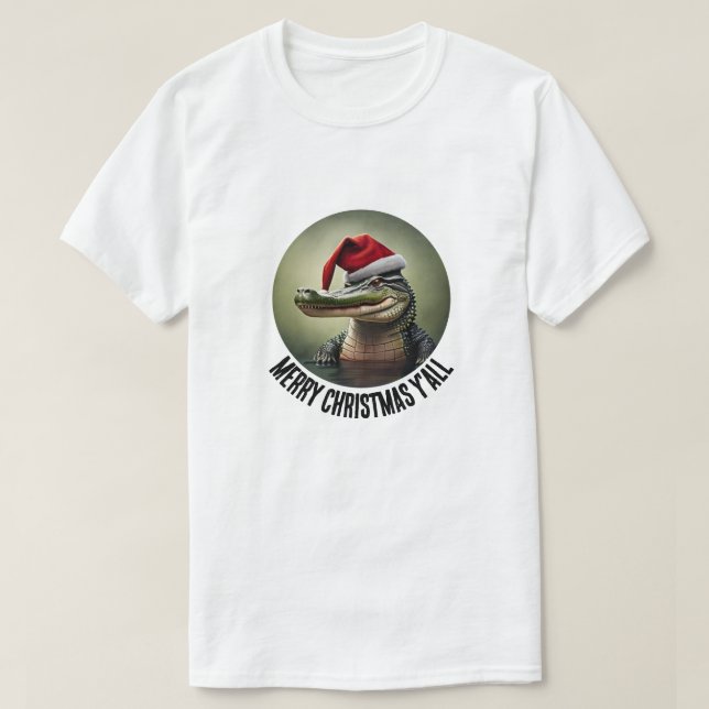 Camiseta Alligador Divertido em Santa Hat (Frente do Design)