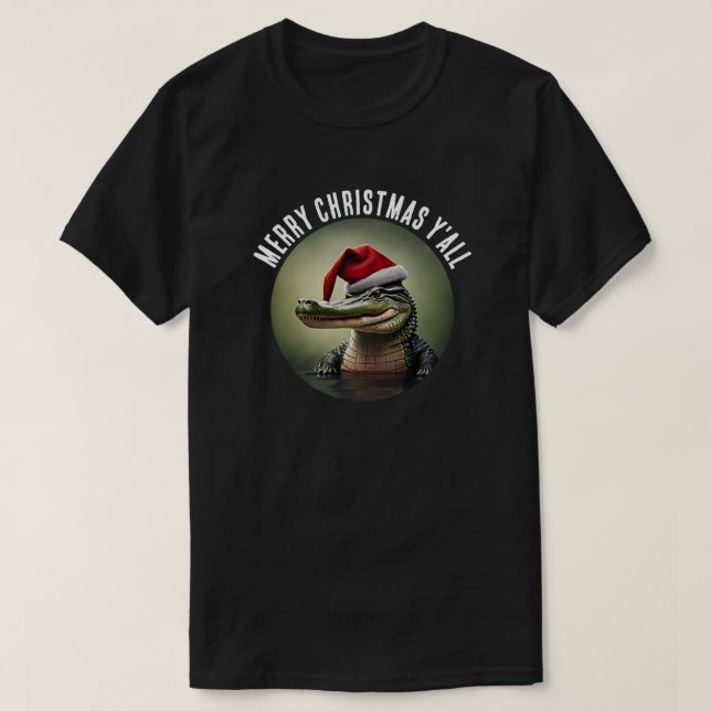 Camiseta Alligador Divertido em Santa Hat (Frente do Design)