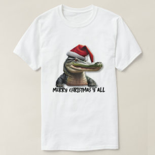 Camiseta Alligador Divertido em Santa Hat