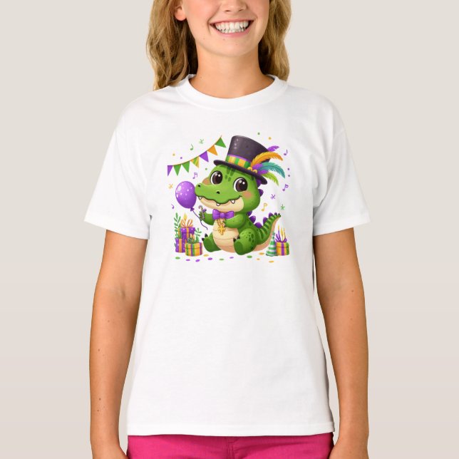 Camiseta Alligador Mardi Gras Cute (Frente)