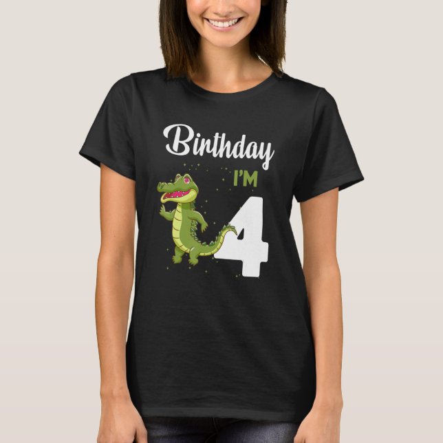 Camiseta Alligator Birthday, 4 anos Crianças de Coelho Meni (Frente)