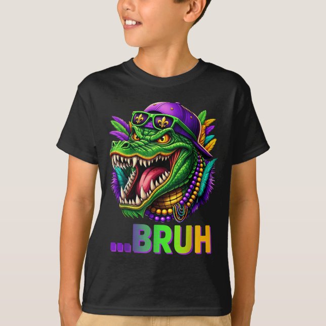 Camiseta Alligator Bruh Mardi Gras Costume Men Women Kids  (Frente)