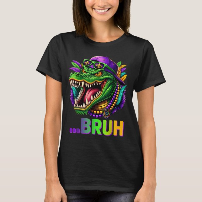 Camiseta Alligator Bruh Mardi Gras Costume Men Women Kids  (Frente)