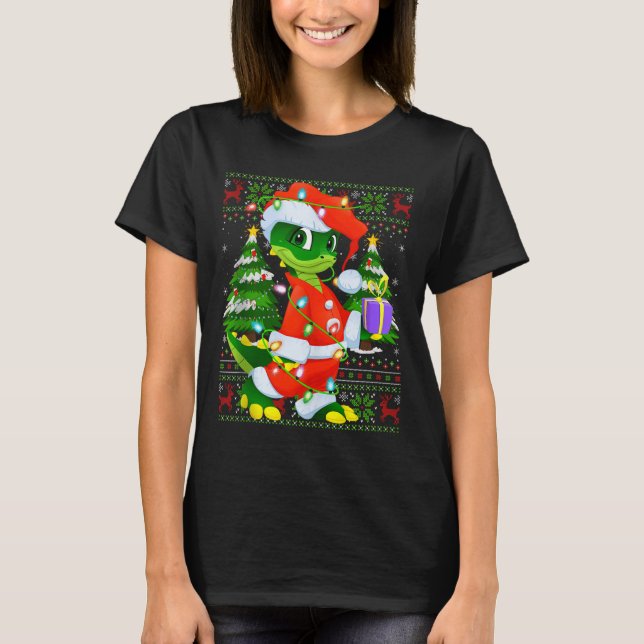 Camiseta Alligator Christmas Lights Santa Costume Ugly Xmas (Frente)
