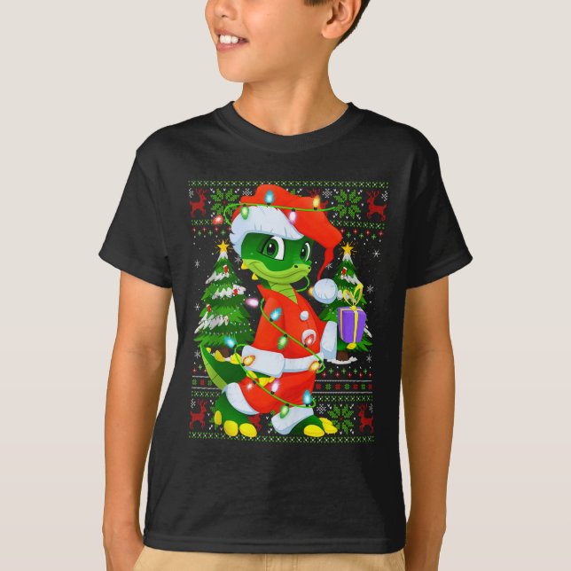 Camiseta Alligator Christmas Lights Santa Costume Ugly Xmas (Frente)