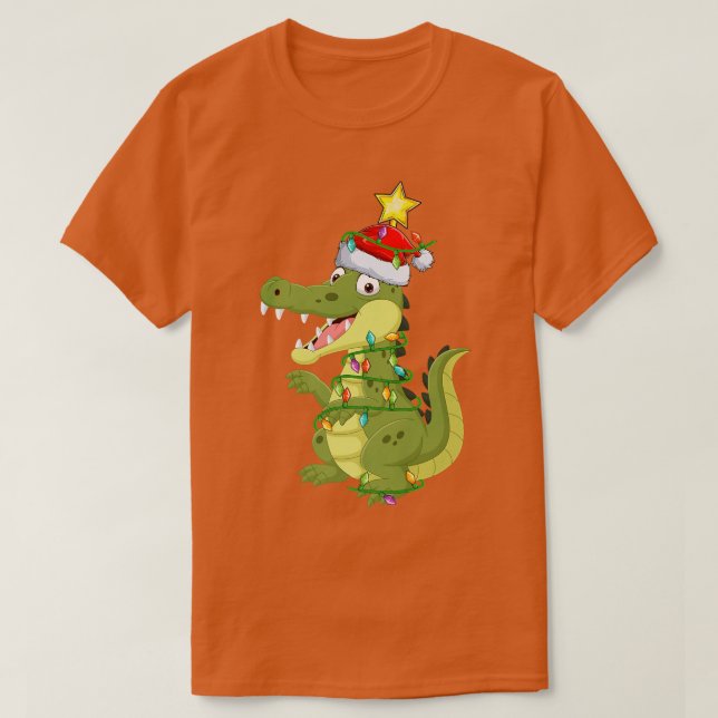 Camiseta Alligator Lighting Xmas Tree Matching Alligator Ch (Frente do Design)