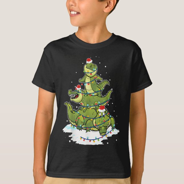 Camiseta Alligator Santa Christmas Light Tree Design (Frente)