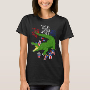 Camiseta Alligator segurando bandeira americana óculos escu