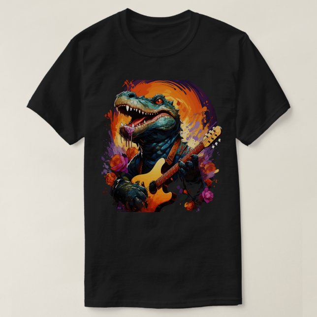 Camiseta Alligator tocando violão (Frente do Design)