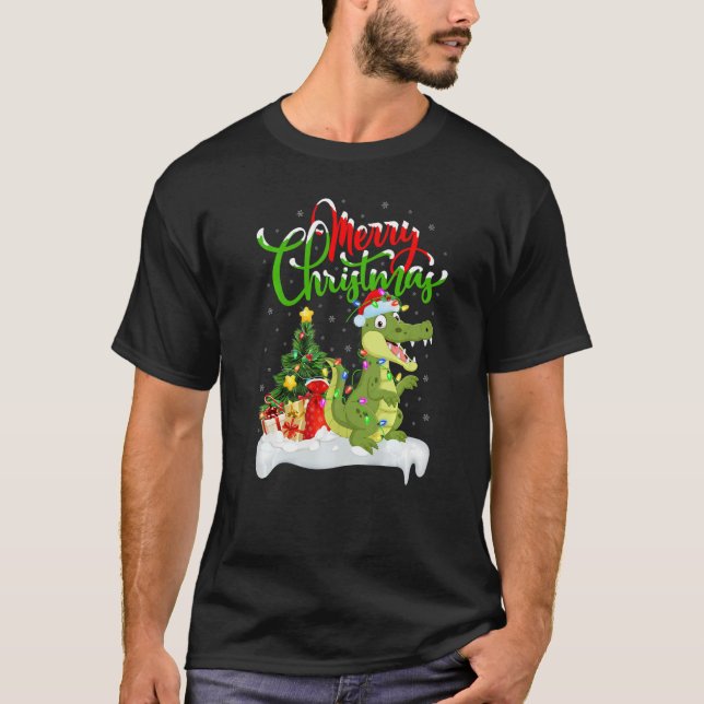 Camiseta Alligator  Xmas Decorations Santa Alligator Christ (Frente)