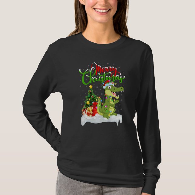 Camiseta Alligator  Xmas Decorations Santa Alligator Christ (Frente)