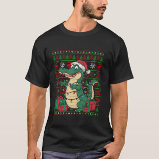 Camiseta Alligator Xmas Luzes Ugly Santa Hat Alligator Chr