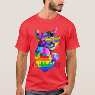Camiseta Ally cat, bandeira do arco-íris, coração para LGBT
