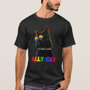 Camiseta Ally Cat Glass Lgbt Orgulho gay Ally Flag Rainbow