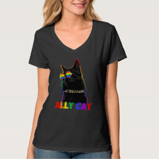 Camiseta Ally Cat Glass Lgbt Orgulho gay Ally Flag Rainbow